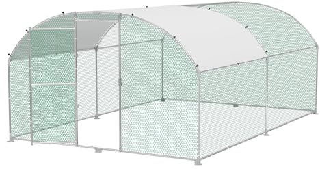 XMTECH Hühnerstall Metall Freilaufgehege Freigehege, Geflügelstall Kleintiere, Verzinkter Stahlrahmen mit PE Dach, Bogenaufsatz 3x4m