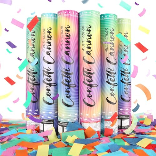 Konfetti-Popper, mehrfarbig, 30,5 cm, biologisch abbaubar, Party-Popper, Shooter für Geburtstage, Hochzeiten, Partys, Weihnachten, Silvester, Partys und Abschlussfeiern, 6 Stück