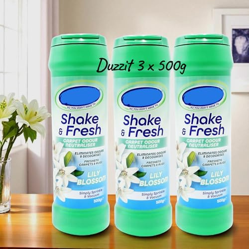 3 x 500g Duźźit Shake & Fresh Lily Blossom Carpet Odour Neutraliser eliminates odours, leaving your carpets and rugs smelling fresh and clean (1500g)