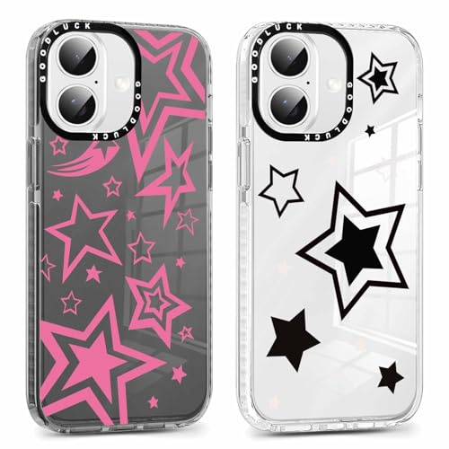 Foonary 2 Pack Cute Stars Phone Case for iPhone 16 6.1, Fashion Design Soft Slim Clear Case Shockproof TPU Bumper Protective Cover for Women Girls