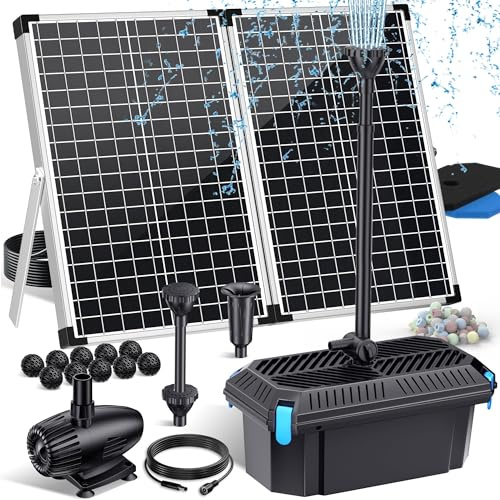 POPOSOAP 70W Solar Pond Filter Stable Water Flow Pond Water Purification | 2500 L/h Solar Fountain Pump with Filter Box Kit, Adjustable Flow for Koi Ponds,Water Garden