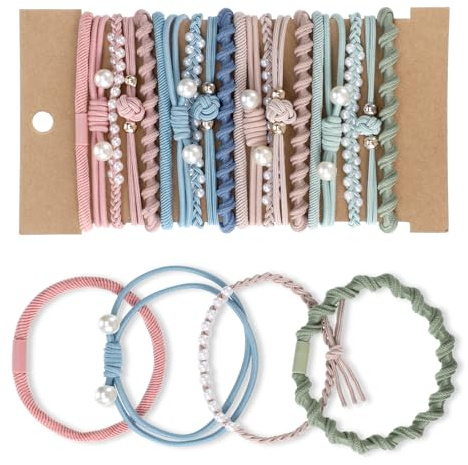 TIESOME 20 Stück Haargummis Damen, Boho Haargummi Haargummi Armbänder Geflochtener Zopfgummi Pferdeschwanzhalter mit Perlen Boho Haarbänder für Frauen Mädchen
