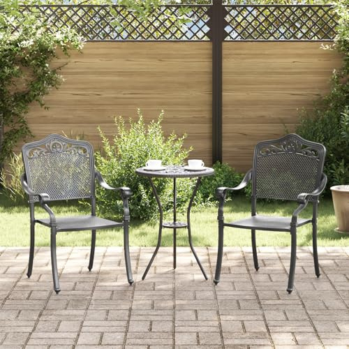 IBUQDDV Moderner Stapelstuhl Schwarz 2 STK. aus robustem Aluminiumguss für Terrasse Balkon Garten mit stapelbarem Design und UV-Beständigkeit