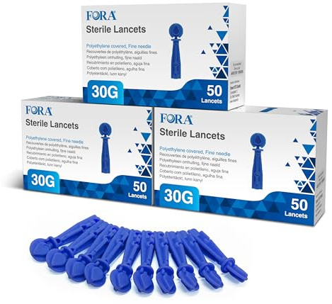 FORA Sterile Lanzetten 30G – 150 Stück – Einmal-Lanzetten für Blutzuckertestgeräte, sanft & schmerzarm