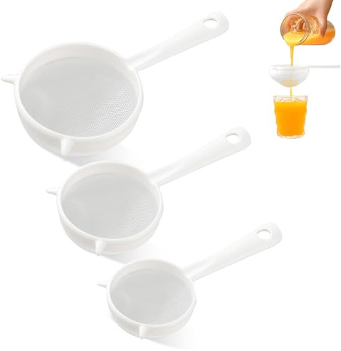 Galenecx 3 Pièces Tamis Cuisine, Tamis de Cuisine Avec Poignée | Passoire Alimentaire Ultra Fine en Nylon, Passoire Multifonctionnelle de Cuisines, pour Jus, Café, Lait de Soja