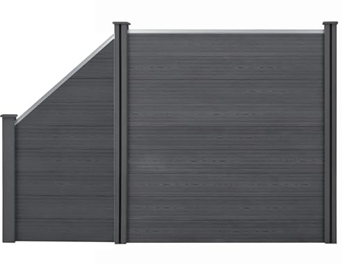 MinteChill WPC Sichtschutzzaun Komplettset mit Schrägelement – Zaunset, Lamellenzaun, Windschutz, Gartenzaun, inkl. WPC Pfosten, B 282-634 x H 185 cm