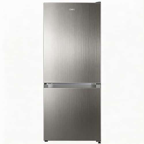 CHiQ Freistehender Kühlschrank mit Gefrierfach | Kühl-Gefrierkombination 114 cm Höhe, 47 cm Breit, 117L| 4 Sterne Gefrieren -24℃ | LED Litcht | Edelstahl Look, for Eigentumswohnungen, KMRF121LSE