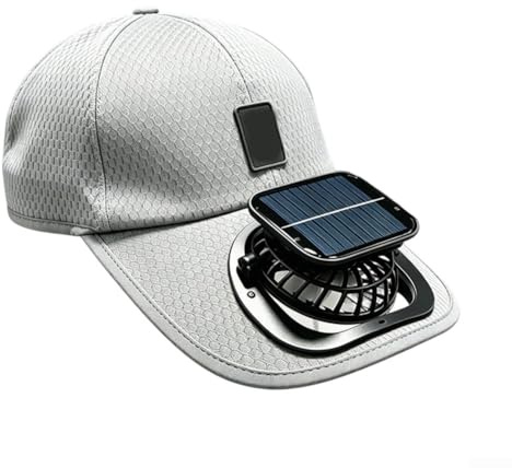 Solar-Ventilator, Sonnenhut, verstellbare Passform, integrierter, wiederaufladbarer USB-Ventilator, maximaler Luftstrom, anpassbare Kühlung, UPF 50, Polyester-Netzgewebe, leicht, atmungsaktiv, 17 x 15