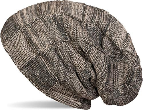 styleBREAKER calda cuffia beanie in maglia fine con motivo maculato e morbidissimo rivestimento interno in pile, unisex 04024090, colore:Beige-Grigio