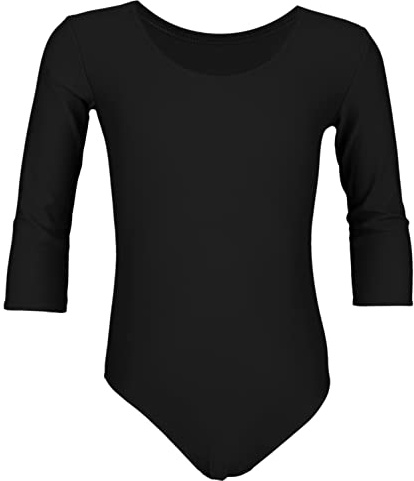 Aquarti Mädchen Body 3/4 Arm Ballett Trikot, Farbe: Schwarz, Größe: 134