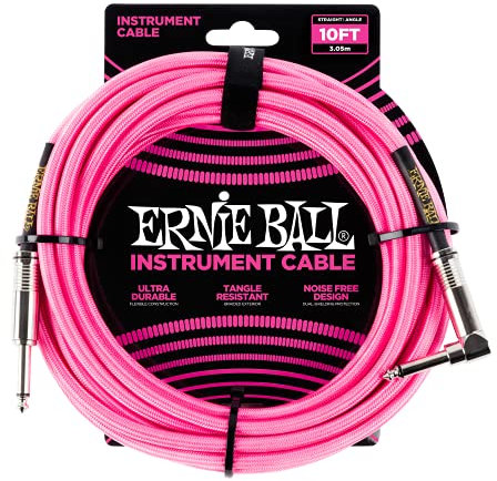 Ernie Ball 25 'Trenzado Straight / Angle Instrument Cable - Neon Pink