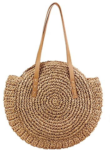 YYHJM Sacs à Main Fourre-tout Vocation Fourre-tout en Bandoulière en Paille Ronde Marron Clair Pour Femmes