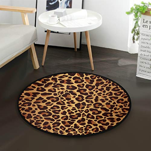 Mnsruu Tapis rond vintage imprimé léopard pour salon, chambre à coucher, 92 cm de diamètre