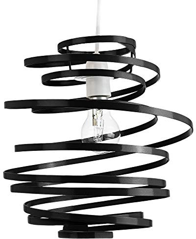 Happy Homewares Modern Designer Black Gloss Metal Double Ribbon Spiral Swirl Ceiling Light Pendant Shade | 23cm Diameter | 60w Maximum