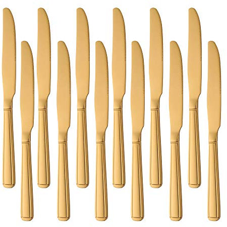 Buyer Star 12 Stück Gold Abendessen Messer, Edelstahl Besteck Besteck für Home Küche oder Restaurant, 8,86 Zoll