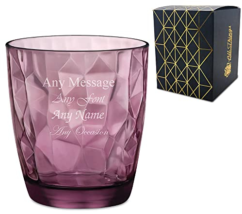 Personalised Engraved 390ml Purple Diamond Whisky Glass, Gift Boxed, Perfect for Any Whisky Lover