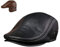 MHGLOVES Herren Leder Baseball Cap Winter Mit Ohrenklappen Beret Gatsby Flatcap Hute,Baskenmütze Flatcap Leder Schiebermütze Newsboy Caps,56-61CM (Braun),Schwarz,XL