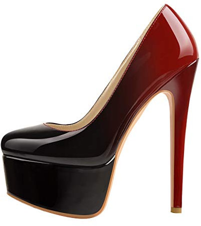 MissHeel Women's Closed Toe Slip-on High Heel Pumps Round Toe Stiletto High Heels Patent Leather Fancy Platform Court Shoes Black Size 6