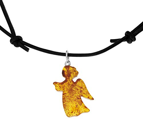Kette mit Anhänger - Engel - Lederband - Bernstein -