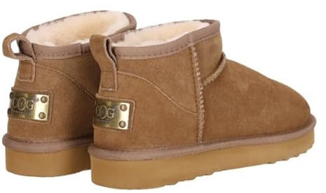 OOG Damen Lederboots mit Lammfell Echt-Leder warm gefüttert Schnee Boots Winter Boots Übergröße 42 (5889 Khaki, Numeric_40)