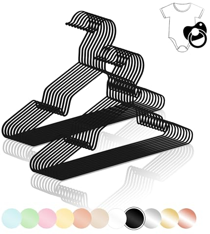 ROW&LINE® – Kinder Kleiderbügel (30 cm) – 20 Stück (schwarz matt) – platzsparende Kleiderbügel für Baby – belastbar mit Schwerer Kleidung – Kinderbügel für Ordnung & einheitliche Optik Kleiderschrank