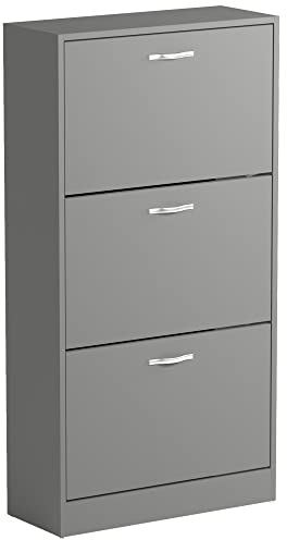Vida Designs 3 Drawer Shoe Cabinet Cupboard Shoe Storage Organiser Pull Down Wooden Furniture Unit (Grey)