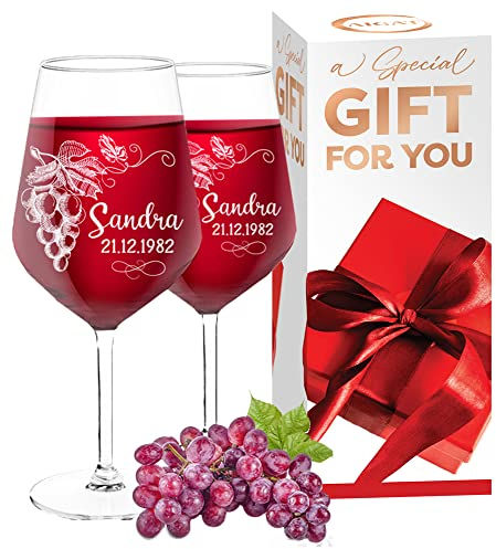 AIGAT 2 bicchieri da vino personalizzati da 530 ml, bicchieri da vino per matrimonio, bicchieri da vino rosso durevoli personalizzati, regalo personalizzato per ogni occasione