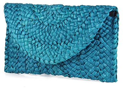 Syrads Women’s Straw Evening Clutch Purse Summer Beach Handbag Straw Woven Envelope Bag,Lake Blue