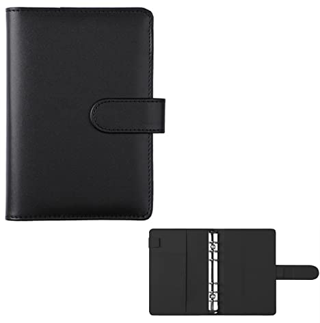 Raccoglitore Ad 6 Anelli, Raccoglitore Notebook A6, A6 Binder, Porta Documenti in Pelle PU, Adatto per Documenti, Casa, Ufficio, Scuola, Viaggi, Nero, 130 x 190mm