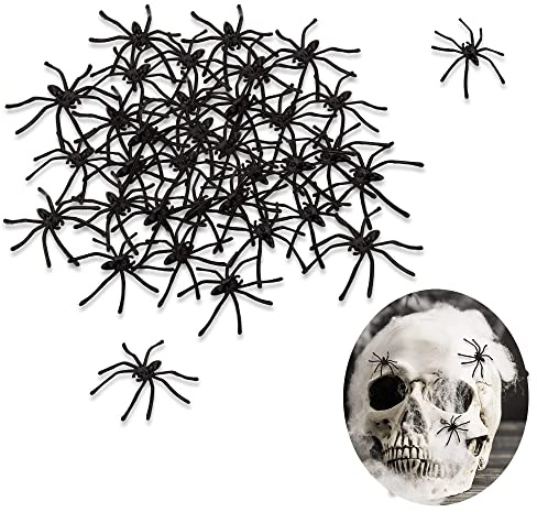 Halloween-Spinne,100 Stück Gefälschte Halloween-Spinnen Kunststoff Mini Spinnen Dekorationen Kleine Gruselige Spinne für Spukhaus Halloween-Spinnennetz-Deko Schwarz