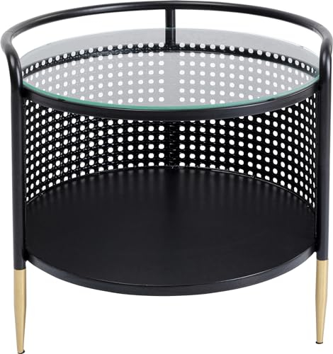 Kare Design Beistelltisch Fence, Schwarz, Rund, Wohnzimmertisch, Couchtisch, Stahlgestell, Tischplatte aus ESG Sicherheitsglas, 44x45x45 cm (H/B/T)