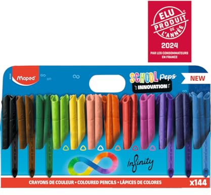 Maped School'Peps Infinity Buntstifte – verwendbar – kein Abfall – ohne Anspitzen – sehr lange Haltbarkeit – ergonomische Dreiecksform – Packung mit 144 Bleistiften