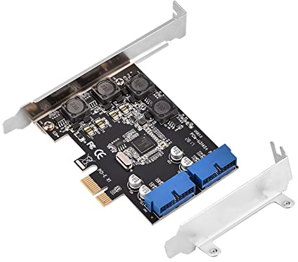 Tbest PCIe 2-in-1 USB 3.0 Adapterkarte, 2X USB 3.0 19-Pin-Anschlüsse, 5 Gbps, für PCIe X1/X4/X8/X16 Slot, 7/10, 113g, Zooke7pdr5kqz0h