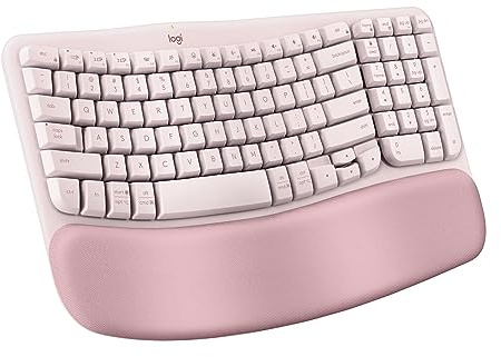 Logitech Wave Keys Wireless Ergonomic Keyboard with Cushioned Palm Rest, Comfortable Natural Typing, Easy-Switch, Bluetooth, Logi Bolt Receiver, for Multi-OS, Windows/Mac - Rose
