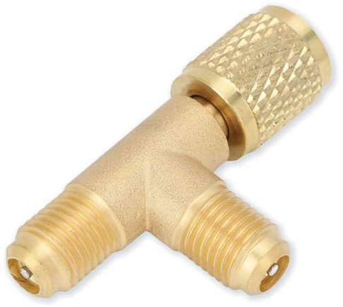 Mokernali Té D'accès à Coupleur Rapide, Adaptateur en T, Adaptateur Professionnel Laiton, avec vanne et raccord Rapide en Laiton 1/4 SAE, Adaptateur de té pour Fluide Frigorigène, pour R22 R12 R134