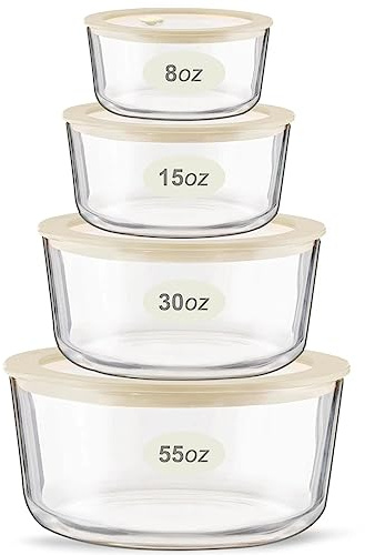 Urban Green 4 Pack Glass Food Containers with Glass Lid, Meal Prep Containers with Airtight Silicone Frame Lid, Leak-Proof, 100% Plastic-Free,