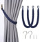 Pretty Jolly 2 Pack Natural Cotton Rope Curtain Tiebacks Elegant Boho Style Decorative Drape Tie Backs Soft Hand-Woven Rope Curtain Holdbacks with Metal Hook for Home & Office Drapery (Dark Blue)
