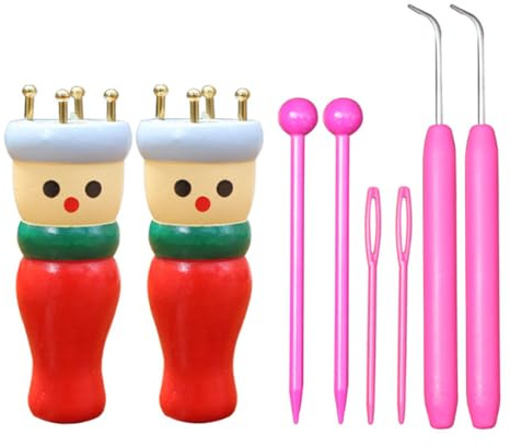 WANGCL 2 Pack Knitting Dolly Set Wooden Knitting Kit Knitting Dolly for Beginners Starter Adults for Making Decorations Craft