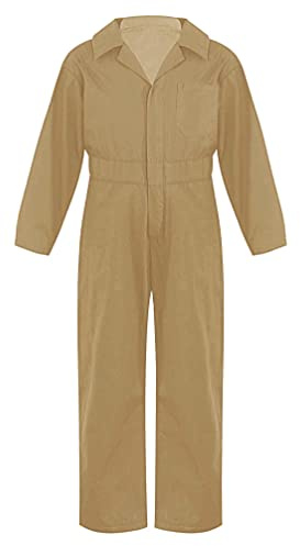 winying Kinder Jungen Arbeitsoverall Einteiliger Jumpsuit Langarm Hosenanzug Overall Einteiler Lose Freizeit Uniform Anzug Khaki 134-140