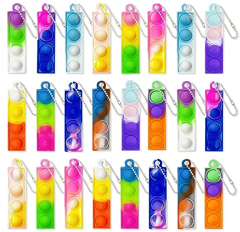 Yeefunjoy 24PCS Porte-clés Enfants Nouveau Populaire, Coloré Silicone Squeeze Pop Bubble Fidget Bulk Jouets Sensoriels, Mini Poppet Bubble Stress Soulagement de Anxiété Jouets pour Enfants Adultes