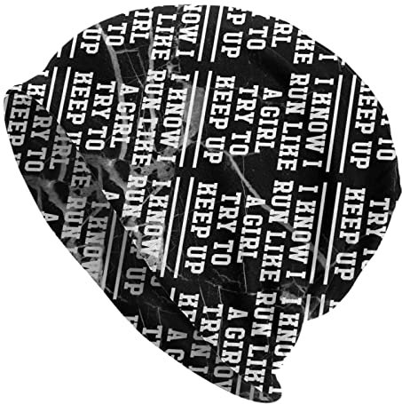 Laufmützen I Know I Run Like A Girl Try to Keep Up Strickmützen Unisex Winter Hüte Warme Beanie Strickmütze Für Winter Winter Outdoor