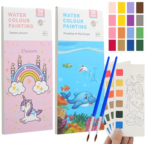 BDSHUNBF 40 Seiten Aquarell Malbuch mit Wassertankpinsel, Malen mit Wasserbüchern für Kleinkinder, Aquarell-Malpapier mit Wasserfarben für Kinder und Erwachsene unterwegs, Taschen-Aquarellbuch