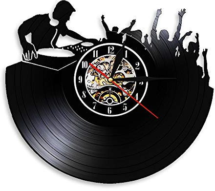 Orologio da parete rotondo silenzioso 30 cm Giradischi DJ Giradischi Orologio da parete in vinile Discoteca Musica Festa Spettacolo di danza Silhouette vintage Decorazioni per la casa Orologio da rega