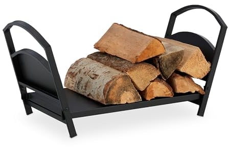 Relaxdays Kaminholzkorb, Metall, klappbarer Holztragekorb, HxBxT: 33 x 66 x 30,5 cm, Kaminholzhalter für innen, schwarz