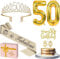 Amosking 50th Birthday Decorations Gold, Including 50th Birthday Sash and Tiara, Cake Topper and Candles, Number Balloons, 50 Year Old Gifts for Women