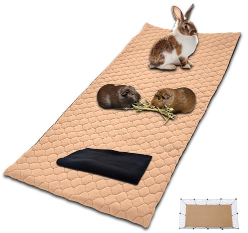 NEO SOLVO Käfigeinlage für Kaninchen und Meerschweinchen mit Abnehmbarer Fleece-Tunneldecke - perfekte Einstreu für Innenkäfige und C&C - saugfähig, wasserdicht - 140 x 70 cm - Pfirsich