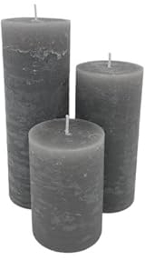 SIKOGO, Bayerwald-Sanitärhandel 3er Set - Chic Antique Macon rustikale Stumpenkerze Kerze Antik Altarkerzen 100% Paraffin Lange Brenndauer - Farbe: french grey - grau