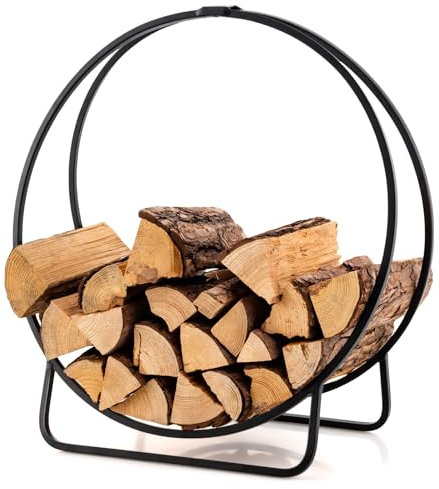 COSTWAY 60cm Firewood Rack, Collapsible Round Tubular Steel Log Hoop, Heavy Duty Firewood Storage Log Holder for Indoor Outdoor Patio Lawn Garden, Holds Up to 230Kg (U-shaped Base)