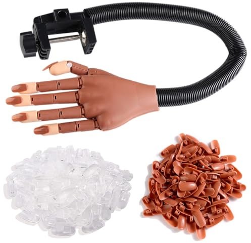 Fcozpjk Practice Hand for Acrylic Nails, Flexible Adjustable Fake Hand, Nail Mannequin Hand with 200PCS Nail Tips, Nail Art Beginner Kit Training Tools