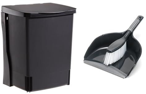 Brabantia 395246 Built-in Bin, 10 L - Black & Addis ComfiGrip Dustpan and Brush with Rubber Lip and Dirt-trapping Bristles, Metallic Graphite, 11 x 23 x 35 cm